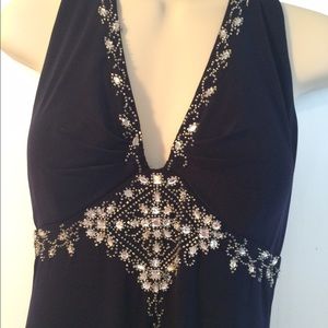 Navy Blue and silver evening gown