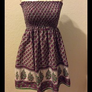 Printed eyelet smock top dress