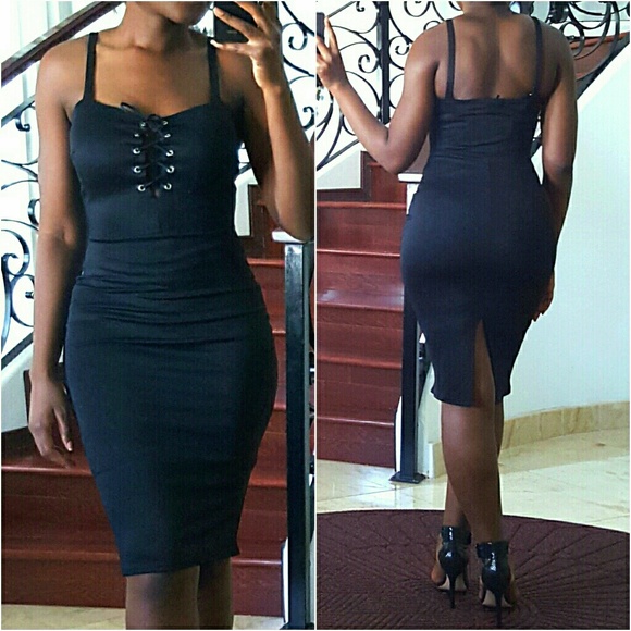 SOLD | Lace Up Front Midi Dress - Picture 3 of 4