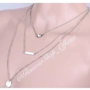 Silver multi layered diamond necklace