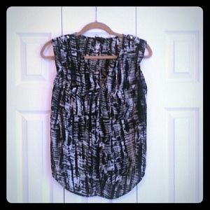 B & W Sleeveless Blouse with Studded Shoulders