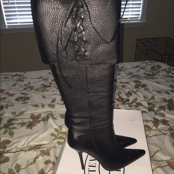 Steve Madden Weapon Black Leather Boots Size 6.5
