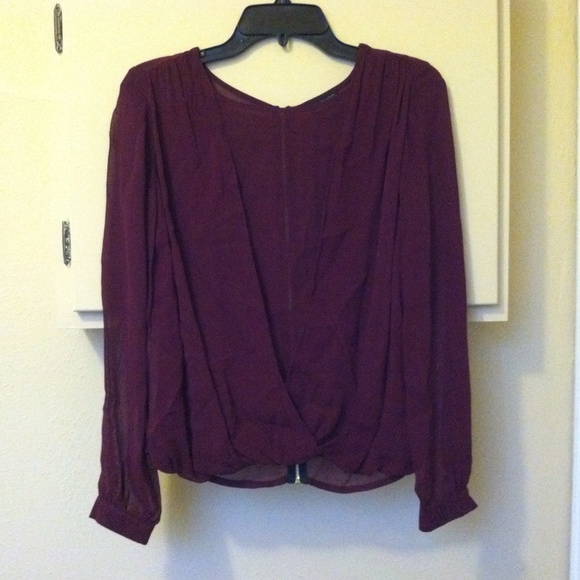 Topshop wine colored sheer blouse w zipper