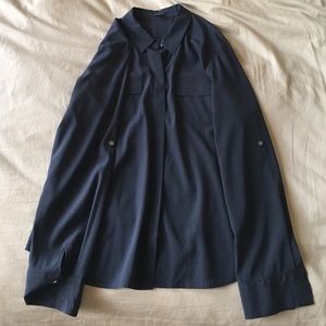 Navy Blue Silk Button-Up W/ 2 Front Pockets