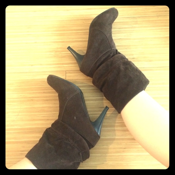 Brown suede-look foldable high heels boots