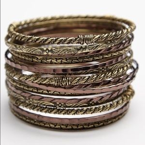 Free People Mega Bangle Set Brass/Chocolate