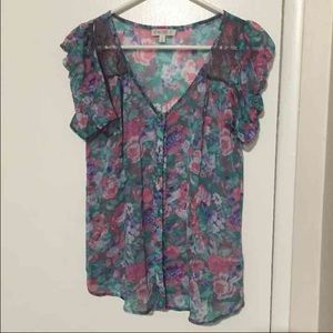 Floral lace chiffon blouse size small