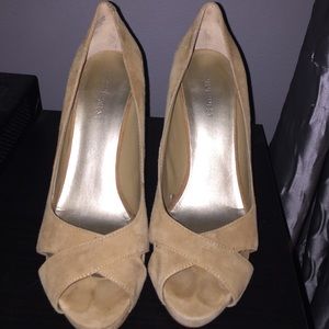 Nine West Tan Suede Open Toe Heels