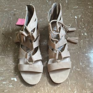 Taupe suede lace up sandals