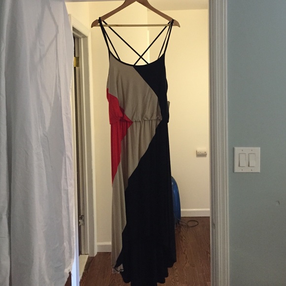 Sangria high low dress- red black tan- size L - Picture 1 of 4