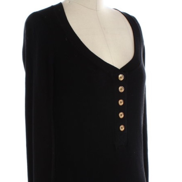 Juicy Couture Black Waffle Knit Flared Henley - Picture 2 of 4
