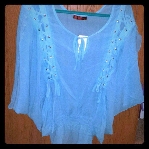 Laced up XL batwing dolman flowy elastic waist top