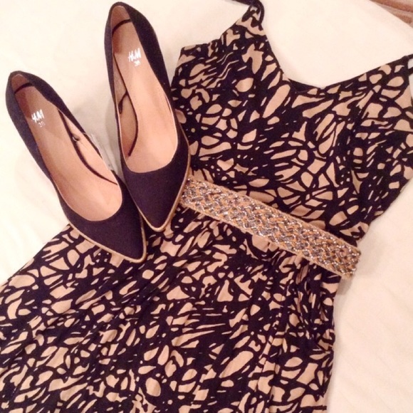 Tan and Black Print Dress