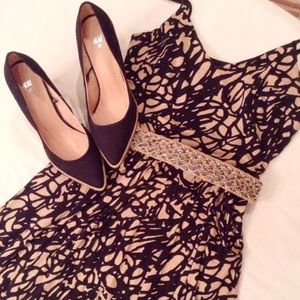 Tan and Black Print Dress