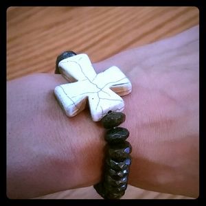 Beaded Stone Cross Bracelet