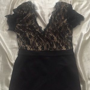 Nude black lace romper