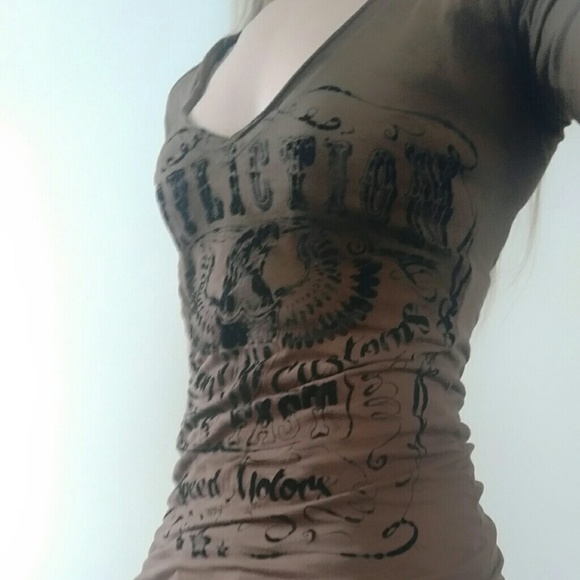 ❌SOLD❌Affliction Lace Ruched Sleeve Shirt - Picture 2 of 4