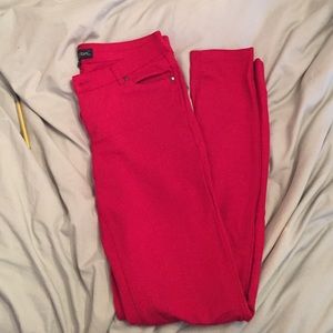 red stretch pants