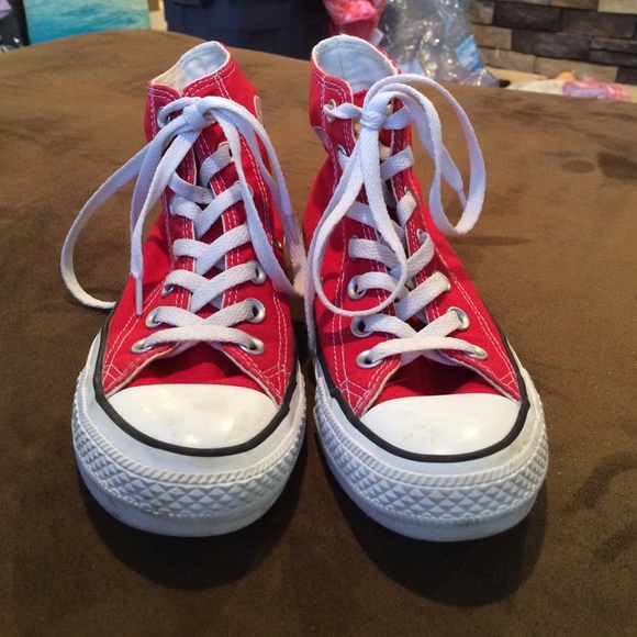 WORN ONCE RED CONVERSE HIGH TOPS