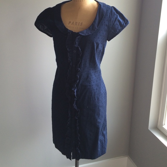 Polka dot navy button down dress