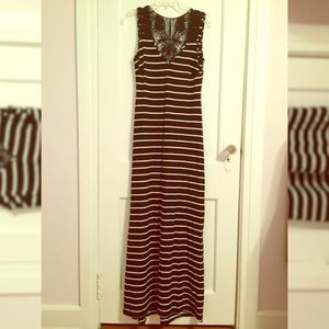 Crochet Back, Black and White Maxi by Cache