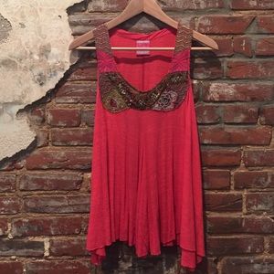 Free People - Embellished Neckline Swing Tank
