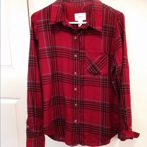 Deep red checked button-down blouse