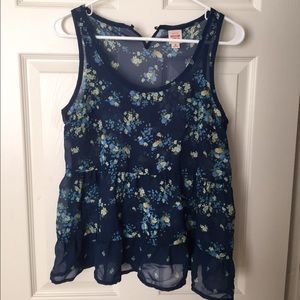 Navy Floral Ruffle Blouse