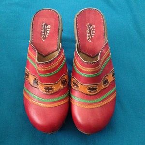 Red Aztec Heeled Clogs