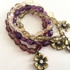 Set of 4 beaded flower charm bracelets!