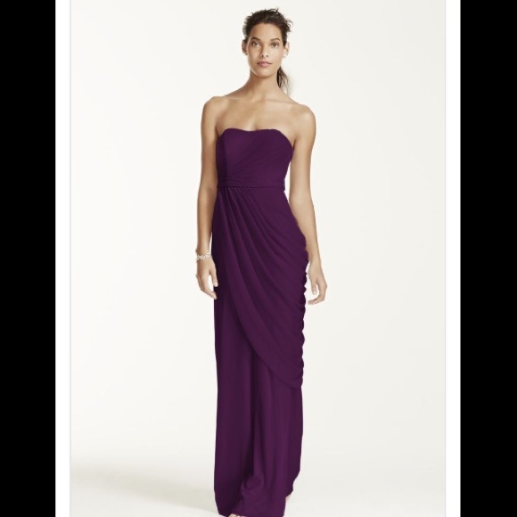 David's bridal long strapless mesh gown