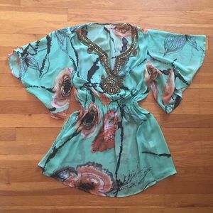 Boston Proper flutter sleeve beaded top