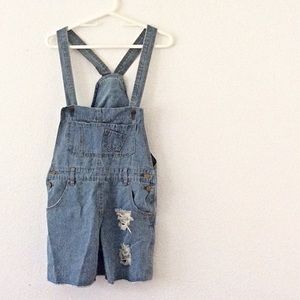 ROMWE Distressed Light Blue Denim Overalls
