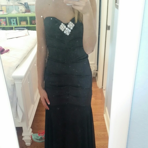Black Strapless Evening Gown