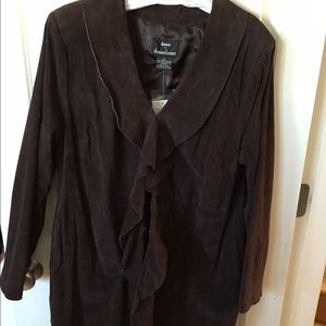 Dennis Basso Suede Ruffles long jacket