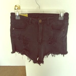Washed out black high waisted shorts