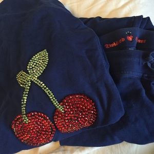 Twisted Heart rhinestone cherry sweatsuit size Md