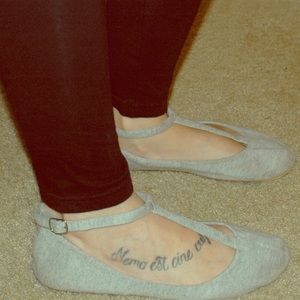 Grey t-strap flats