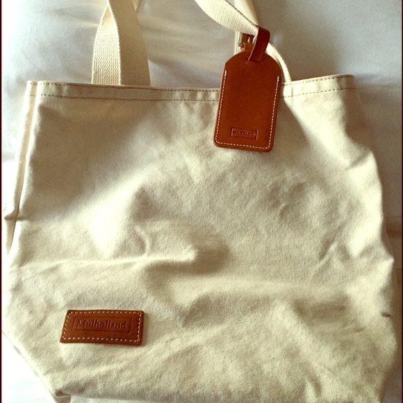 Mulholland canvas tote/ leather luggage tag