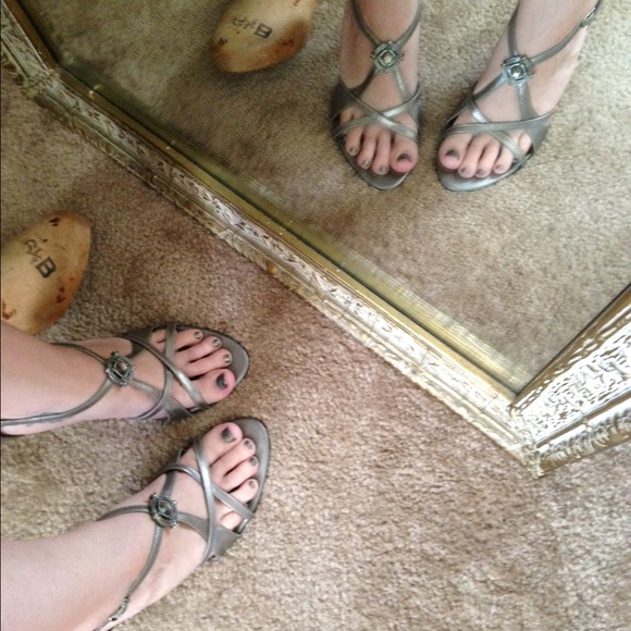 Pewter Metallic Gray Gem Open Toe Heels - Picture 3 of 4