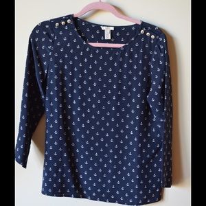 Jcrew Navy Blue Blouse with White Anchors