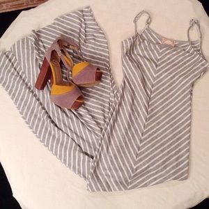 Alythea Grey and White Striped Maxi Dress