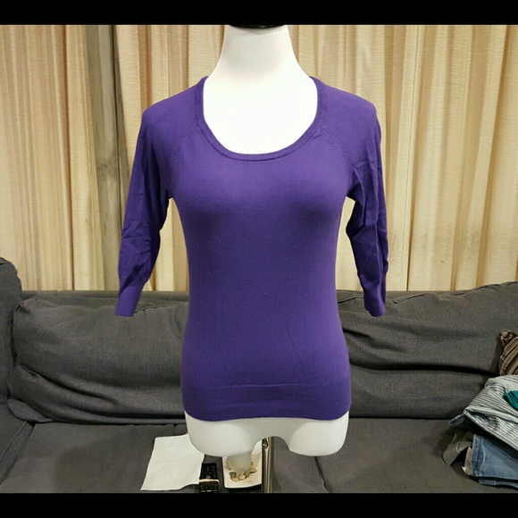 Purple 3/4 Sleeve Sweater by The Limited sm