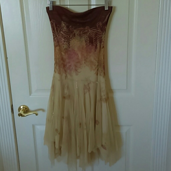 brown strapless floral dress