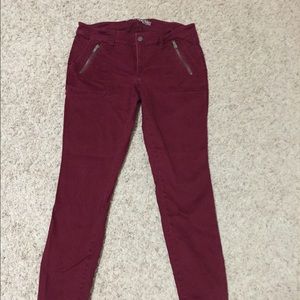 Oxblood maroon zippered skinny pants