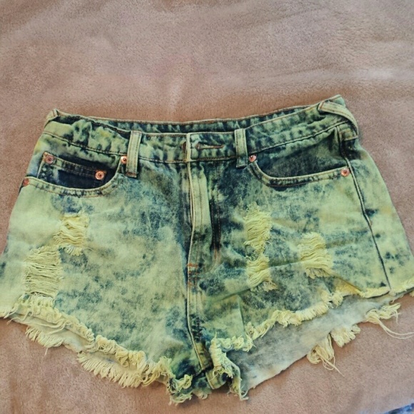 Yellow/Green & Blue high waisted shorts
