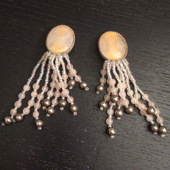 VINTAGE Pink & Silver Beaded Clip on Earrings