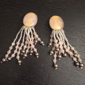 VINTAGE Pink & Silver Beaded Clip on Earrings