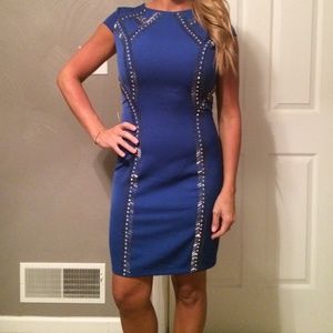 Royal blue beaded bodycon dress