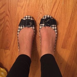 Navy and white flats